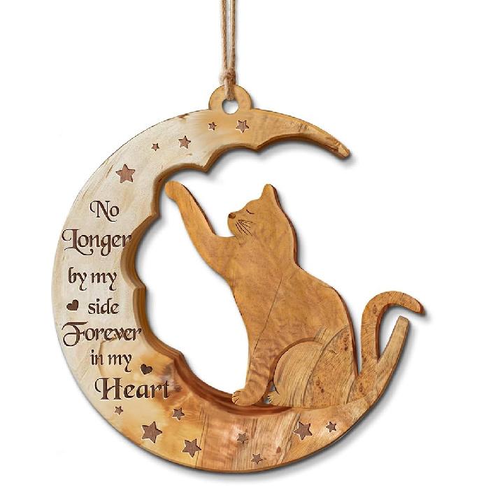 Pet Memorial Cat Wooden Ornament - No Longer by My Side Forever in My Heart - Loss of Cat Sympathy Gift - Memorial Gifts for Cat Lover