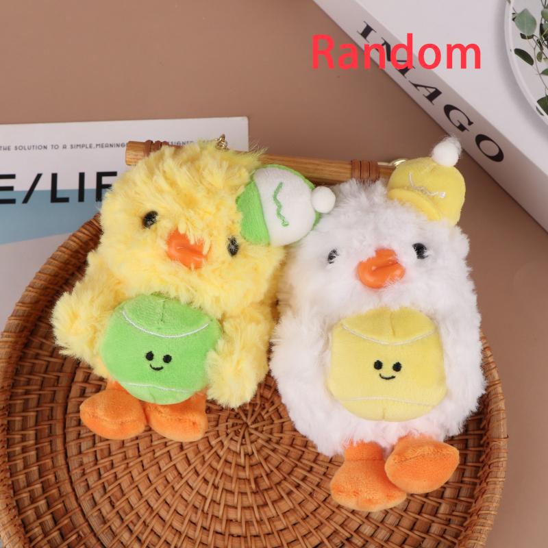1Pc Cute Sitting Tennis Duck Plush Doll Bag Pendant Keychain Cartoon Pendant Doll Toy