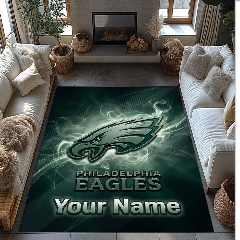 Philadelphia Eagles Kristall-Samt-Teppich, Personalisierte rutschfeste Fußmatte mit individuellem Namenstext für Heimdekoration Geschenk