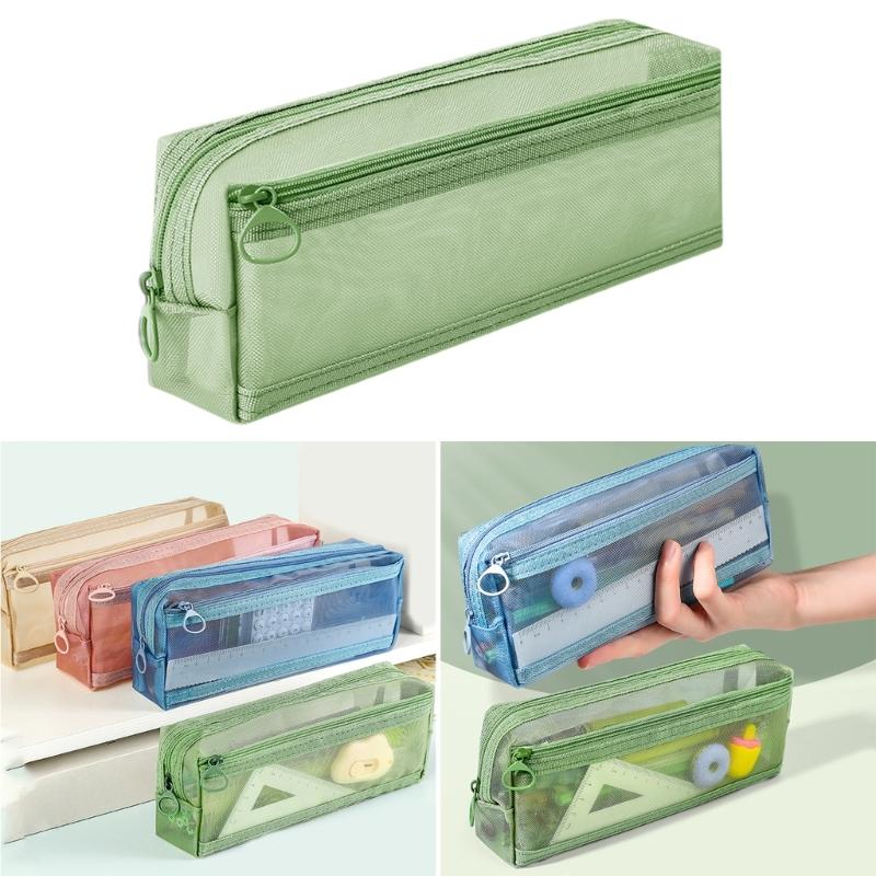 Clear Pencil Case Double Layers Mesh Pencil Pouch Mesh Bag Large Capacity Pen Bag Back To School Supplies for Girl