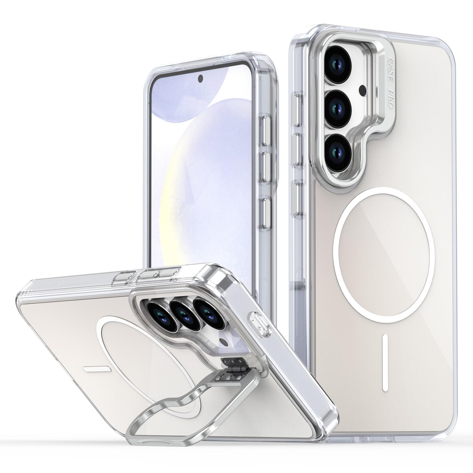 

For Samsung Galaxy S25+ Case Compatible with MagSafe TPU+Acrylic Gradient Phone Cover with Kickstand White