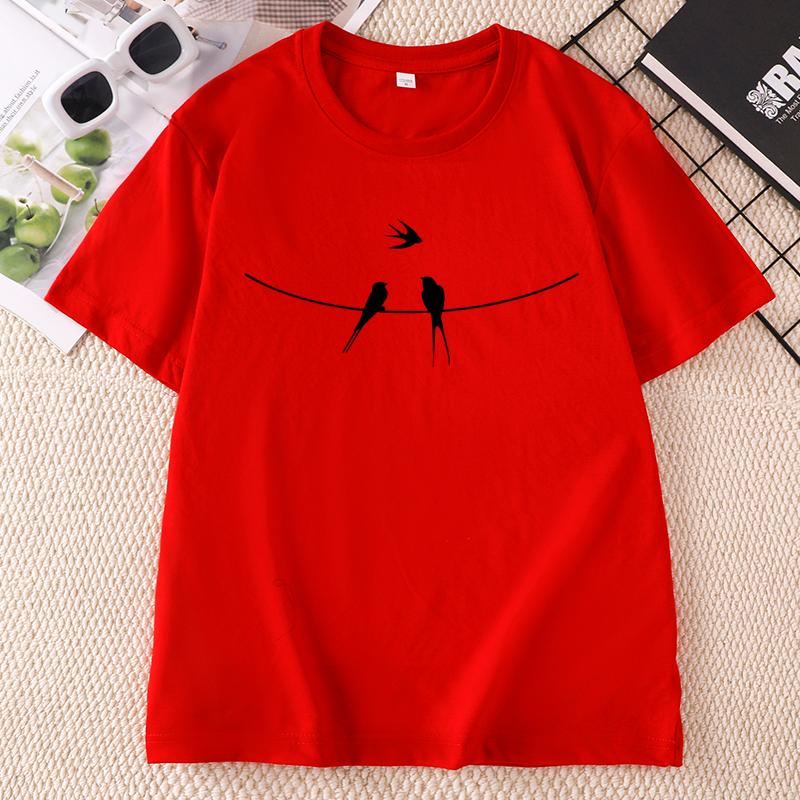 Birds on Wire T Shirt Unisex Casual Natural Lover TShirt Casual Round Neck Print Short Sleeve Tshirts Wo Clothing