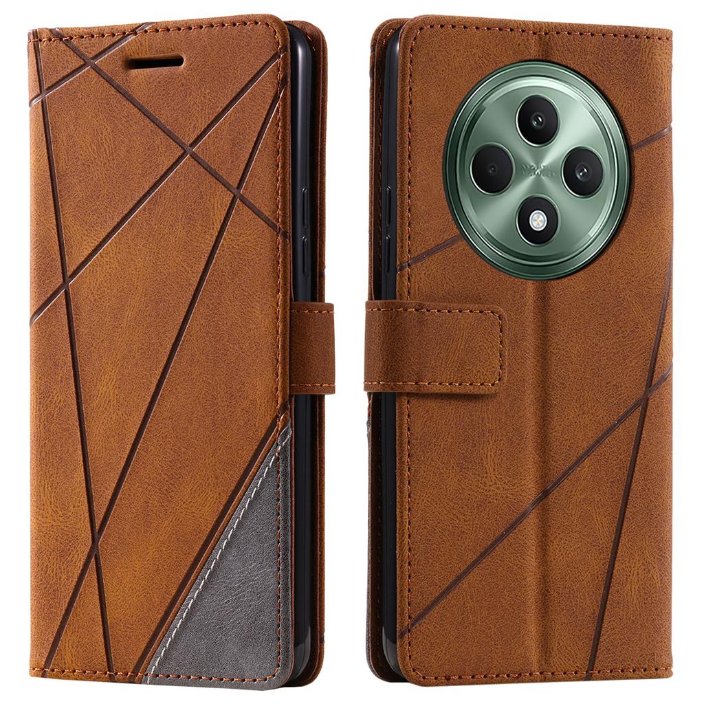 For Oppo Reno12 F 4G Case Imprinted Lines PU Leather Splicing Wallet Phone Cover