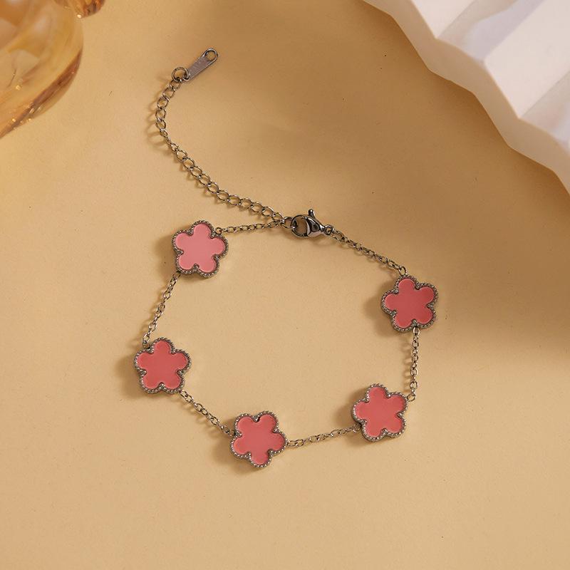 Luxury Women's Steel Four-Leaf Clover Bracelet - High-End Stylish Jewelry