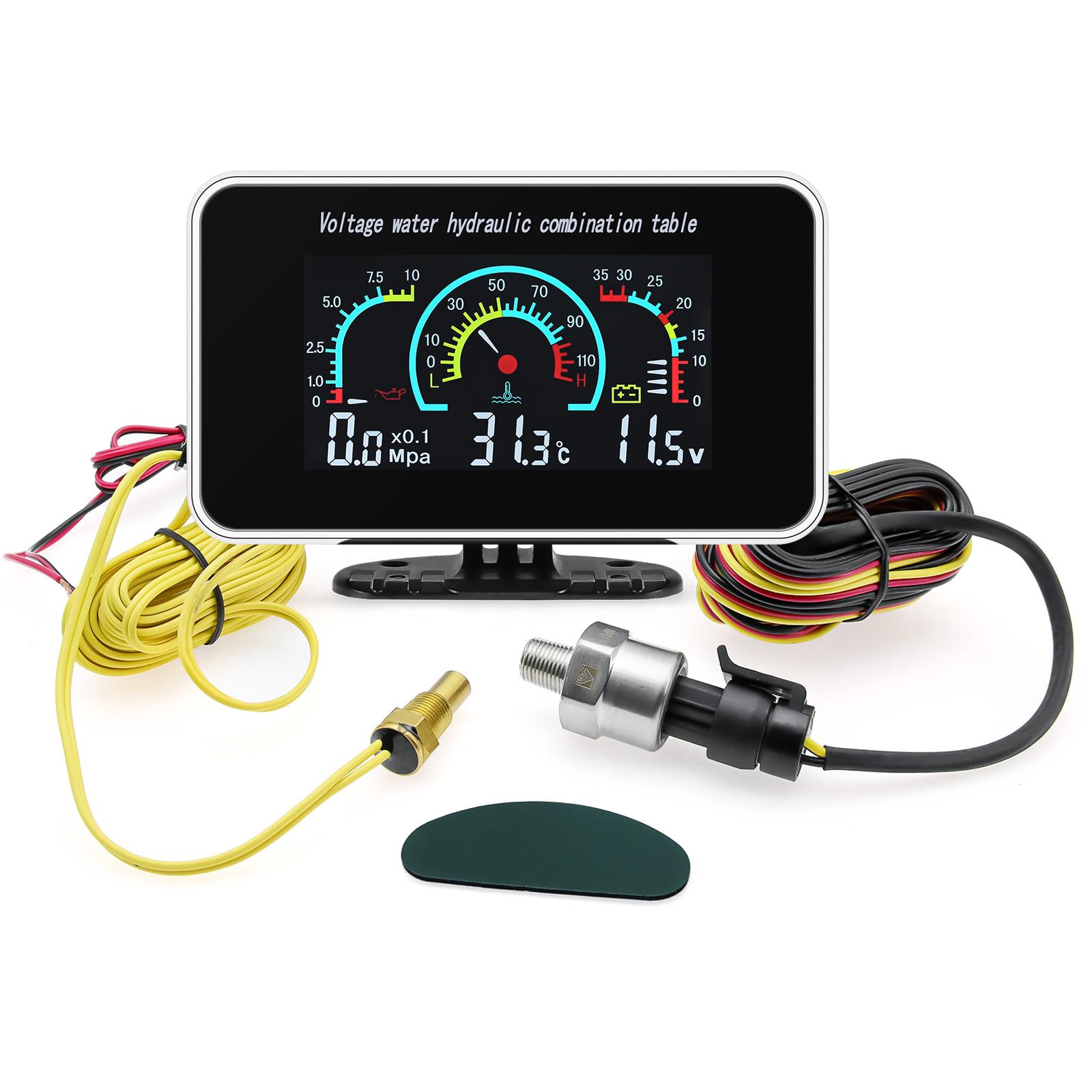 

Автомобильный ЖК-датчик AD 3 в 1, датчик температуры воды + датчик давления масла + вольтметр для автомобилей 12/24 В и поставляются с адаптером датчика Tempe