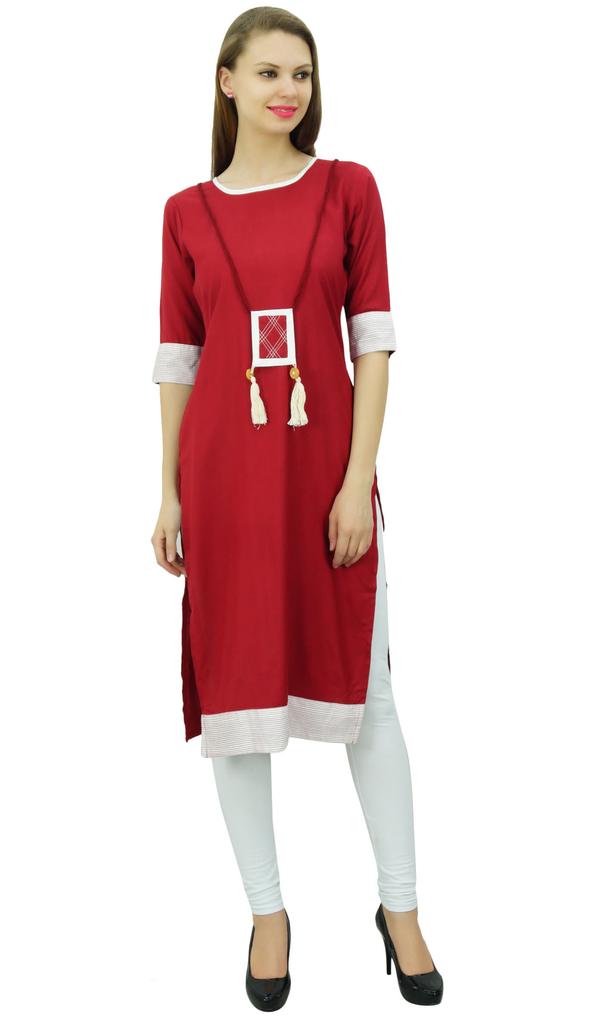 Bimba Women Rayon Tunic 3 4 Sleeve Chic Kurti Kurta Indian Ethnic Dress