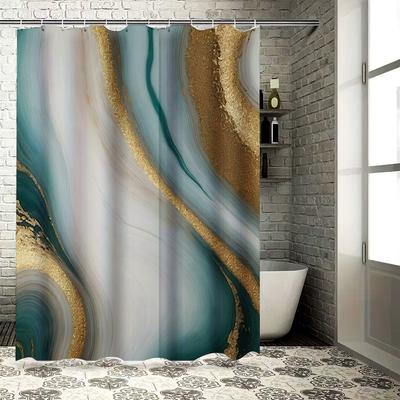 Luxury Marble Shower Curtain Waterproof Bathroom Decor Home Decoration Printing Decorative Bath Shower Curtain Set Green Gold Wh