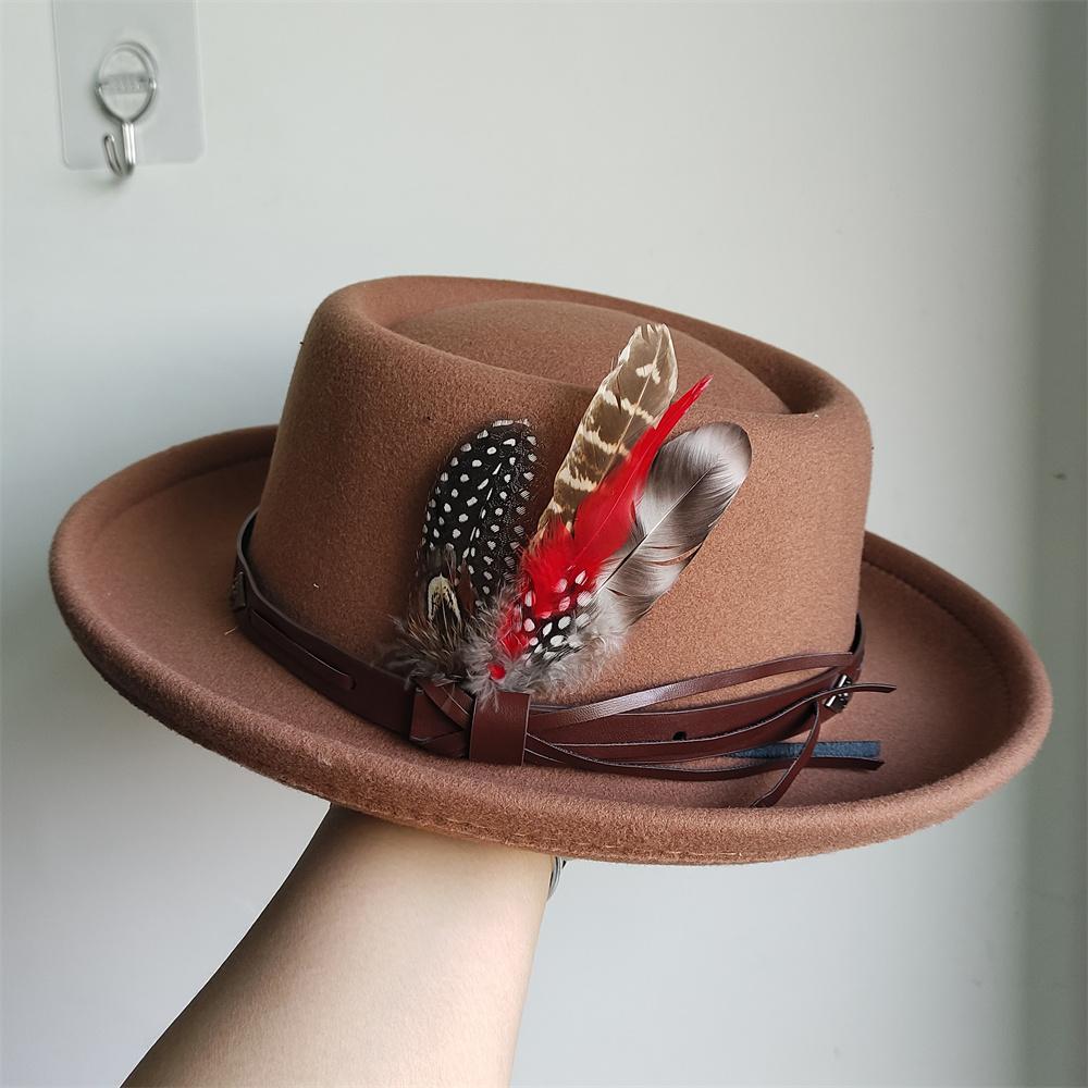 Fedora Hut Pork Pie Hut Papa Woll Flacher Hut Jazz Hut Für Damen Herren Spieler Boater Trilby Hut Hut Feder Zubehör