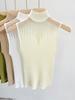 Mesh Knitted Top Women Y2K Tank Top Half Neck Vest Female Sleeveless Sweater Chic Cut Out Streetwear Solid Skinny White Tube Top