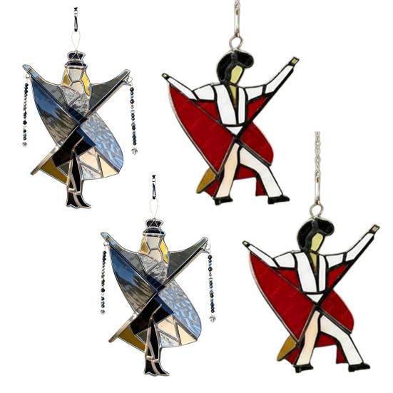 2/4Pcs Acrylic Dancing King Hanging Decoration Handmade Stained Glass Dancer Girl Ornament Spinner Sun Catcher Outdoor Garden Yard Window Decor