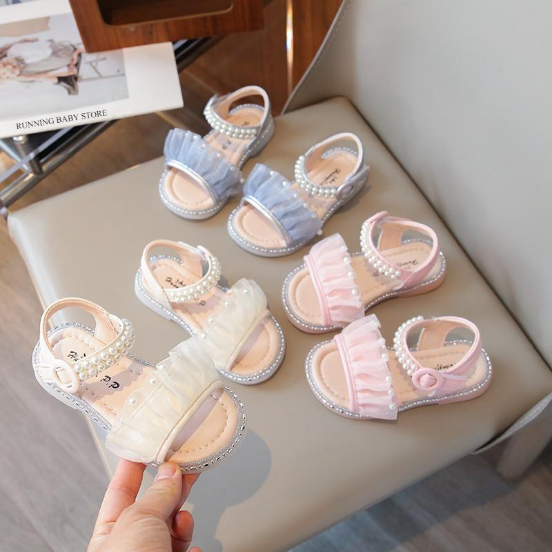 Girls Sandals Summer Slides New Child Ruffles Ribbons Sandals Princess Holiday Party Shoes Fashion Platform Sandals I05293