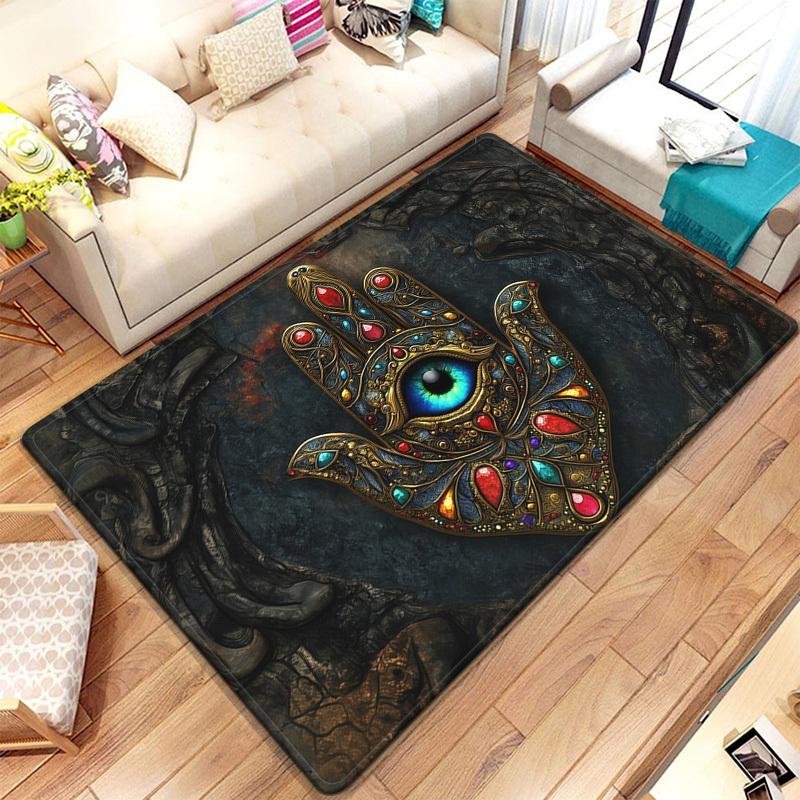Hamsa hand eye symbol spiritual protection rug living room meditation carpet bohemian ethnic design soft plush anti slipfloormat
