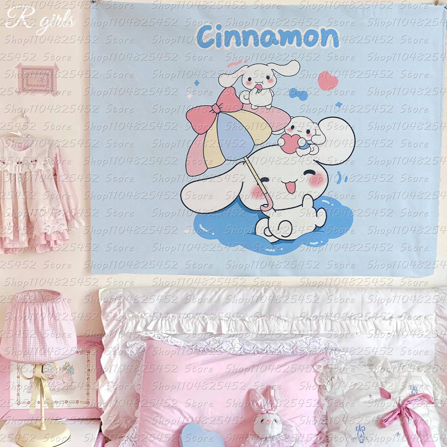 Kawaii Cute Cinnamoroll Tapestry Kawaii Anime Wall Hanging Decoration Girls Heart Printed Tapestry Super Cute Decorat 74x94cm(29x37in)