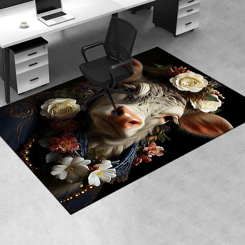 Rose Cow Theme Chair Mat: Office Carpet Oversized Rug for Home Decor, Sofa Mat, Gift Idea for Cow Lovers, Bedroom, Living Room, and Various Rooms