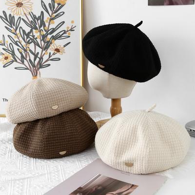 Women's New Autumn and Winter Big Head Circumference Showing Small Simple Beret British Retro Octagonal Painter Hat Trend