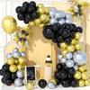 Black Balloons Arch Kit Metallic Silver Gold Balloon Garland Graduation New Year Birthday Party Wedding Anniversary Decoration