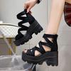 Fashion 2025 New Summer Women Square Heel Sandals Round Head Hollow-out Suede Back Zipper Waterproof Platform Non-slip High Heels Shoes