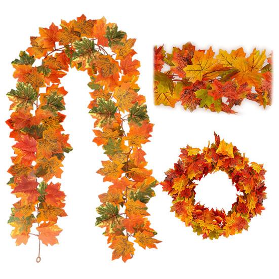 5.7FT Fall Maple Leaf Garland Artificial Autumn Foliage Garland Harvest Hanging Vine Garland Decoration with Sunflowers