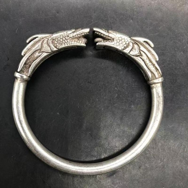 Hot Selling Classic Tibetan Silver Double Dragon Bracelet, Retro Ethnic Style Exquisite Bracelet, Gift for Friends