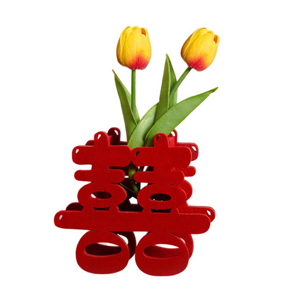 Double Happiness Character Ornament Chinese Wedding Happiness Character Decoration with Artificial Flower for Wedding