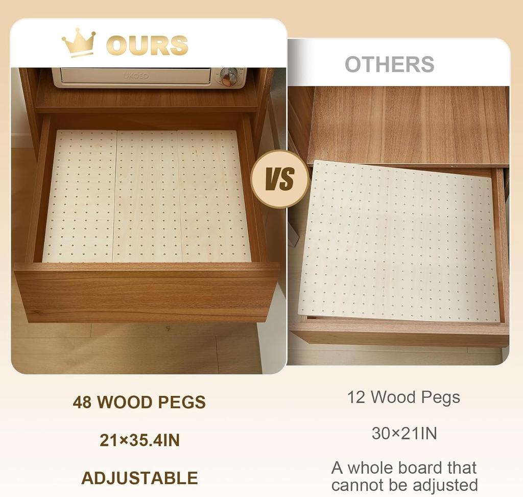 Wood Pegboard Drawer Organizer Storage Sturdy Organization Dish and Plate Organizer Peg Board System Adjustable for Utensils