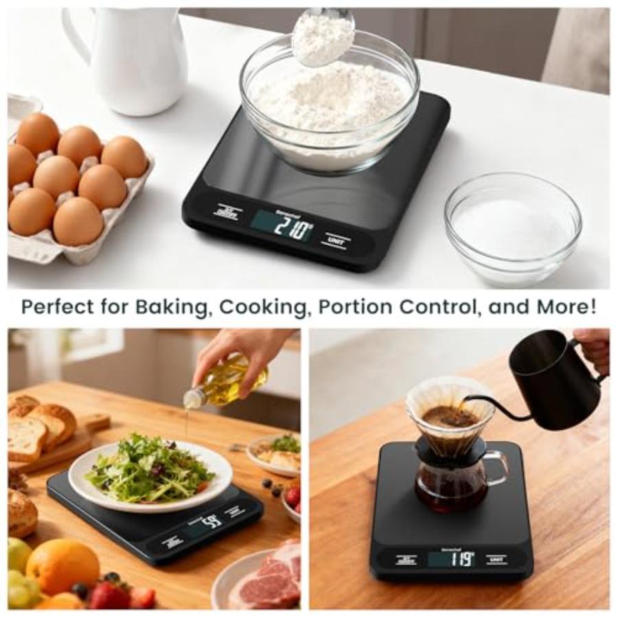 Food Scale 22lb Ultra-Thin Digital Kitchen Scale 1g 0 05oz Accuracy Black Ideal for Baking Cooking and Weight Loss Features 6 M
