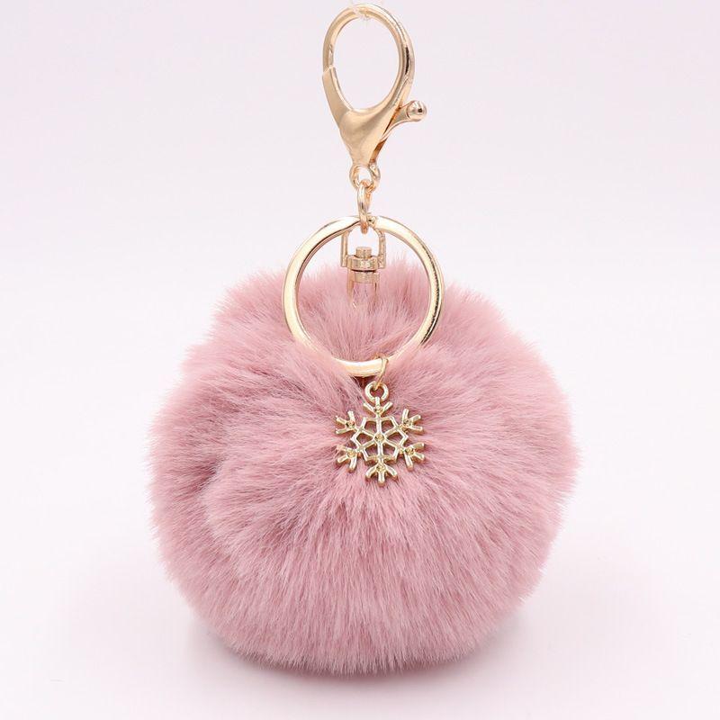 WTEMPO 1PC Christmas Snowflake Plush Keychain Metal Snowflake Christmas Plush Ball Pendant Creative DIY Bag Keychain Holiday Gifts