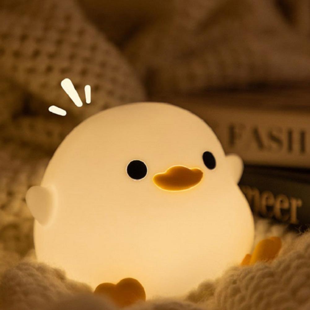 Silicone Duck Pat Night Light Simple Touch Lamp Eye Caring Atmosphere Light 7 Light Colors Cartoon Sleeping Light for Desk Decor