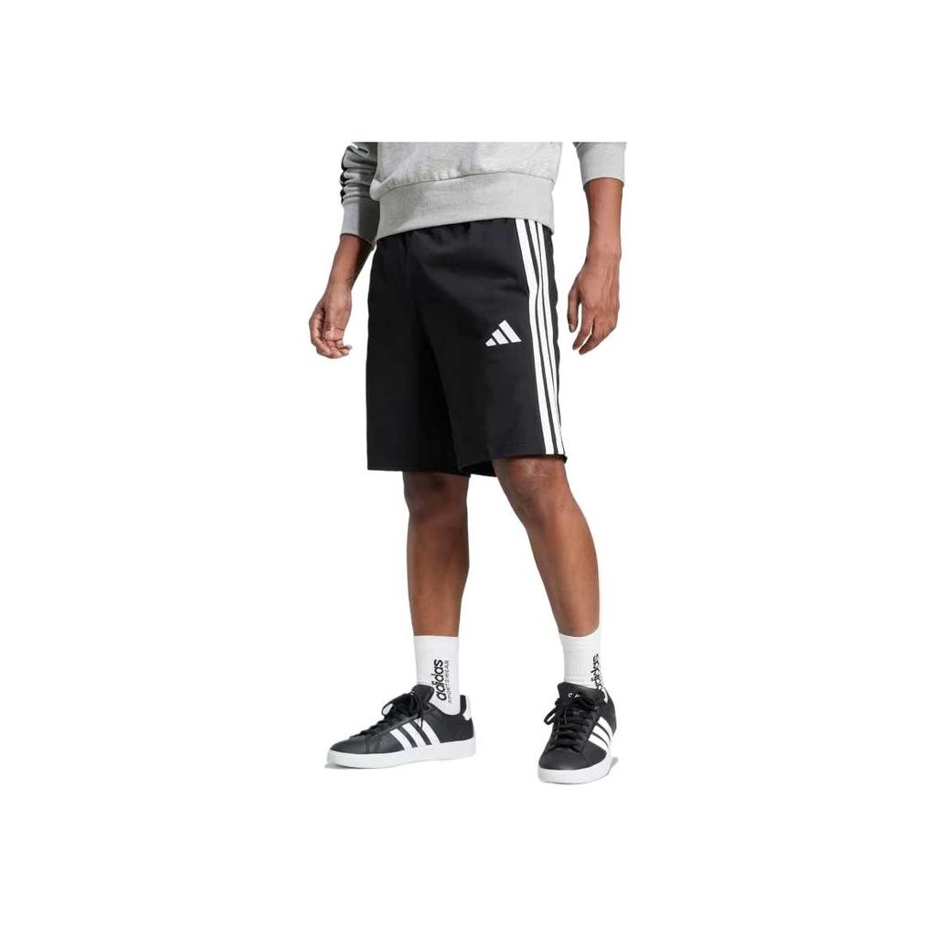 Adidas Essential 3-Stripes Single Jersey Shorts Comfortable Breathable Mid-Rise Drawstring Solid Color Casual Shorts Men Shorts Black JE6405