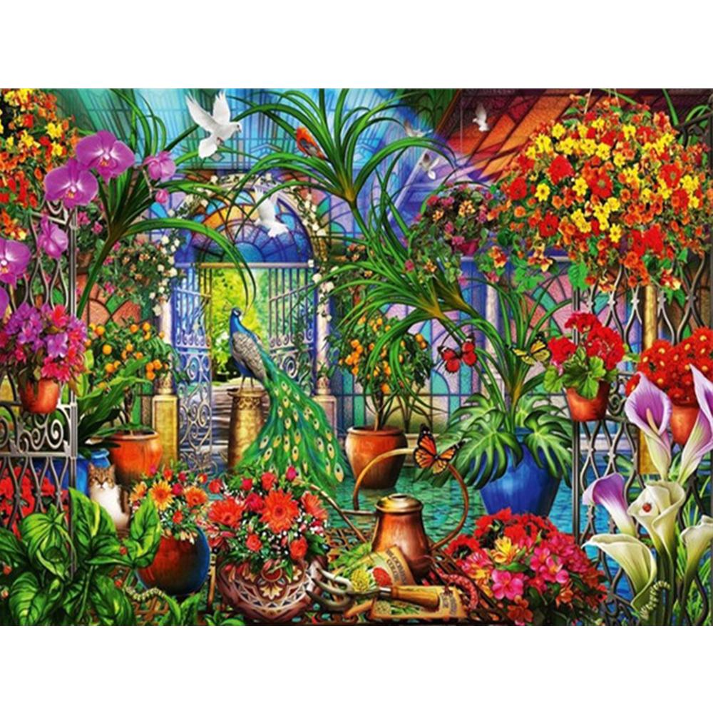 Diamant-Stickerei, Garten, voller quadratischer Bohrer, Kreuzstich, Diamant-Malerei, Landschaft, Vogel, Bild von Strass-Wandkunst