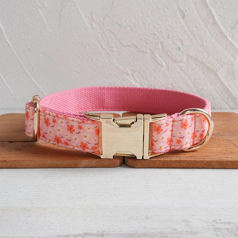 MUTTCO Pink Goose Flower Dog Collar & Leash Set with Light Gold Buckle UDC-167J S