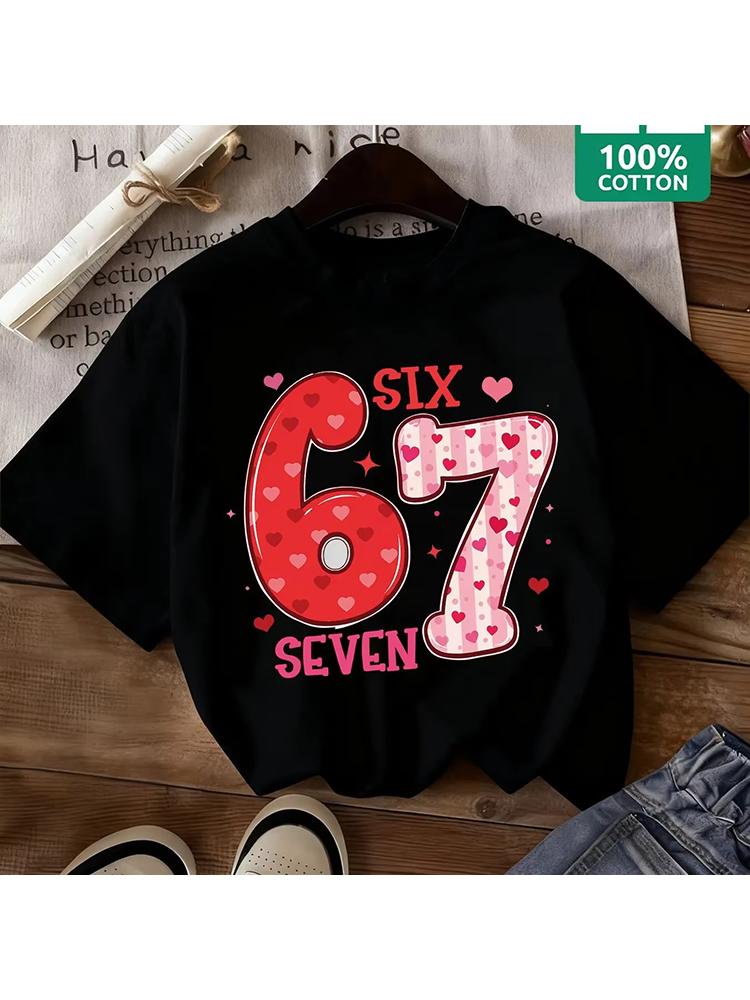 Kids Cute Heart Pattern SIX SEVEN 67 Graphic TShirt 100 Cotton Wear for Boys  Girlsdf0167