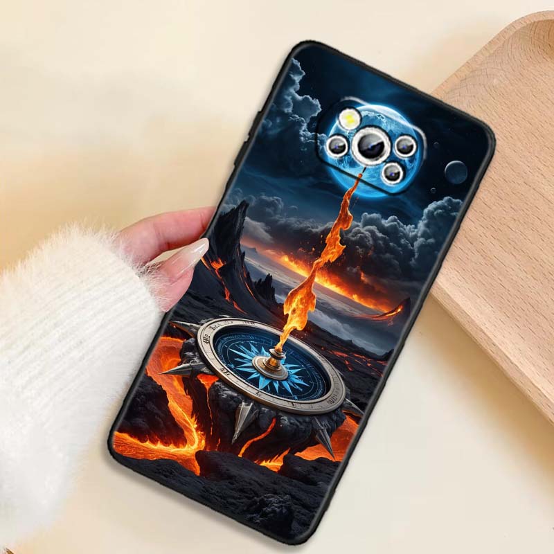 Vintage compass illustration For Xiaomi Mi Poco F3 F4 F5 F6 X3 X4 X5 X6 X7 M3 M4 M5 M6 M7 GT Pro 5G Black Phone Case