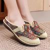 Women's Ethnic Flat Slippers - Summer Cotton Linen Embroidered Soft Sole Shoes