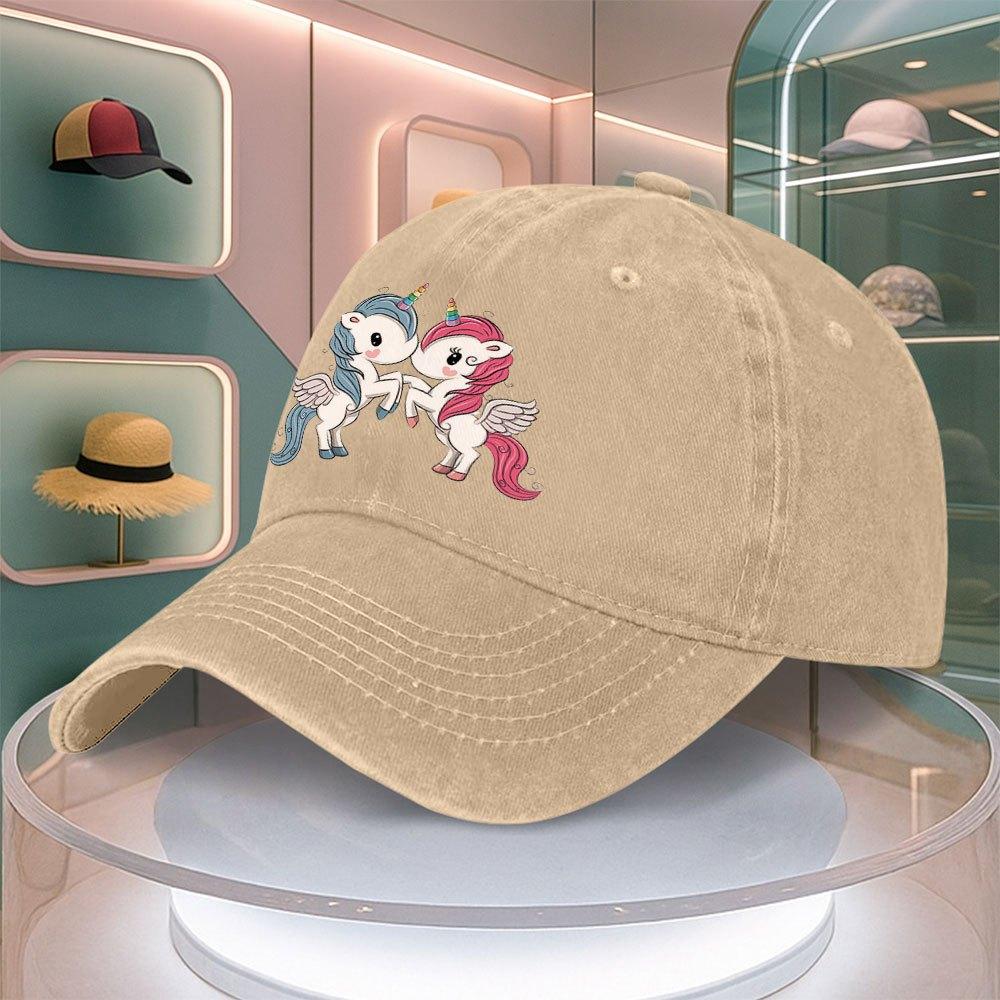 Unicorn Cartoon Print Mens Baseball Cap Vintage Curved Brim Dad Hat Adjustable Snapback Multiple Colors