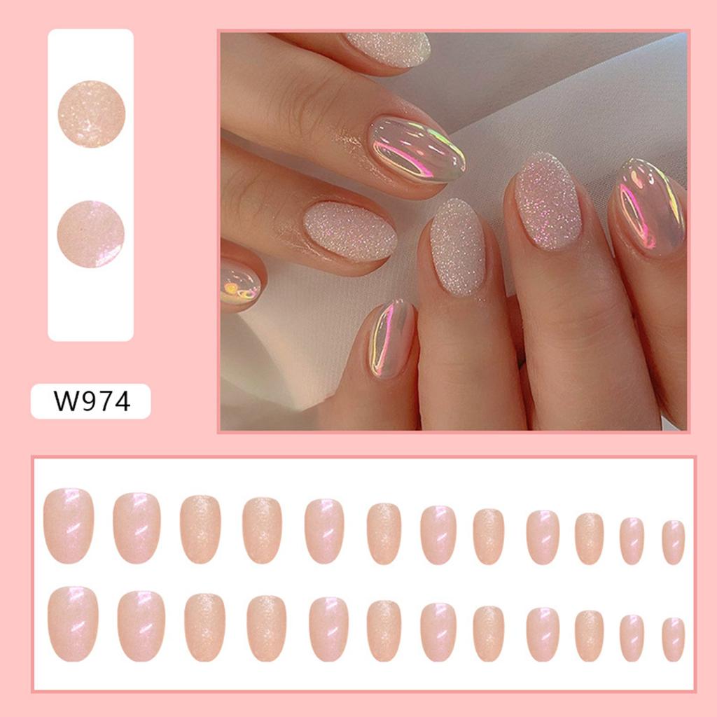 Pack of 24 Natural Short Square Glitter Design Glossy Fake Nails Full Cover False Nails Fit for Women Girls DIY Manicure