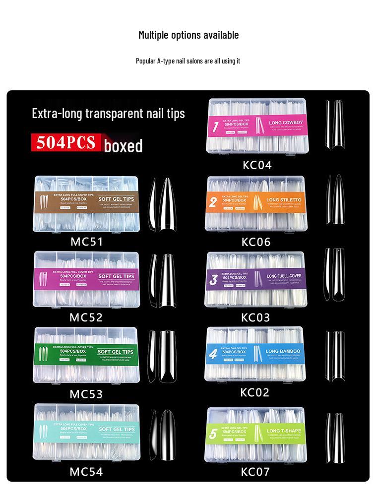 Extra Long Transparent XXL Ballet Trapezoid Nail Tips with Stickers