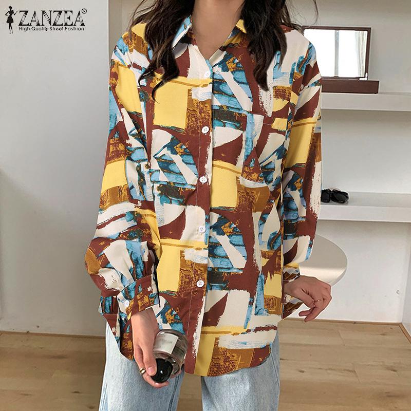 

ZANZEA Весенние женские свободные рубашки с графическим принтом и топы