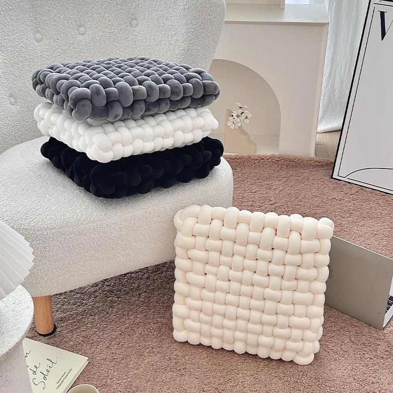 Aesthetic Knot Plush Cushion Nordic Square Stuffed Pillow Sofa Decorative Plush Pillow Floor Windowsill Weaven Cushion Decor