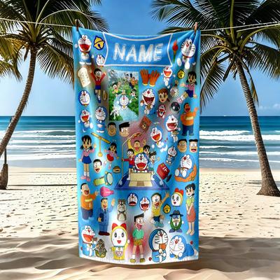 Doraemon Adventure Customized Name Beach Towel Soft Durable Quick-Dry Suitable for Swimming Gym Camping Yoga Vacation