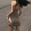 Summer Knit Fabric Slip Dress With Wrinkle Details For Petite Women