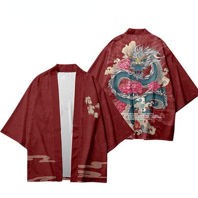 Men Japanese Anime Samurai Kimono Dragon Print Cosplay Haori Female Cardigan Yukata Shirt Summer Robe