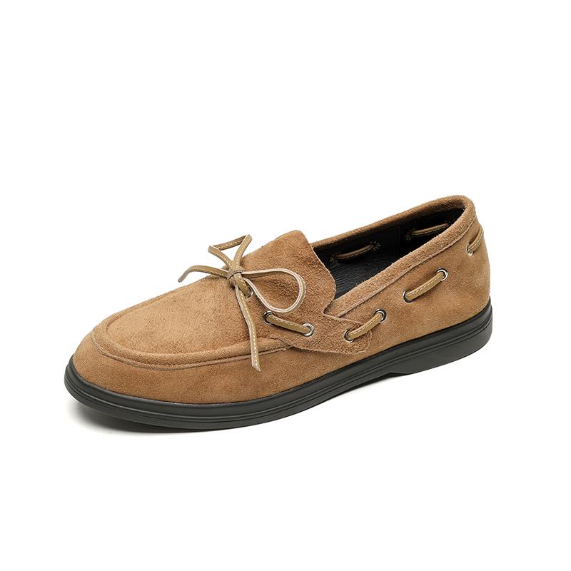 Fashion Size 34-40 Women Cow Suede Sneakers Real Leather Lace-Up Casual Low Heels Tennis Flats Shoes Classic Round Toe Daily Flat Shoes