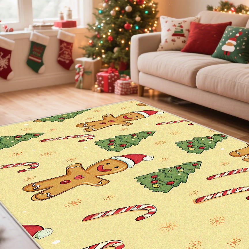 Christmas Tree Gift Carpet Living Room Decoration Yellow Snowman Lounge Rugs Soft Anti-slip Bedroom Bedside Mat Easy Cleaning