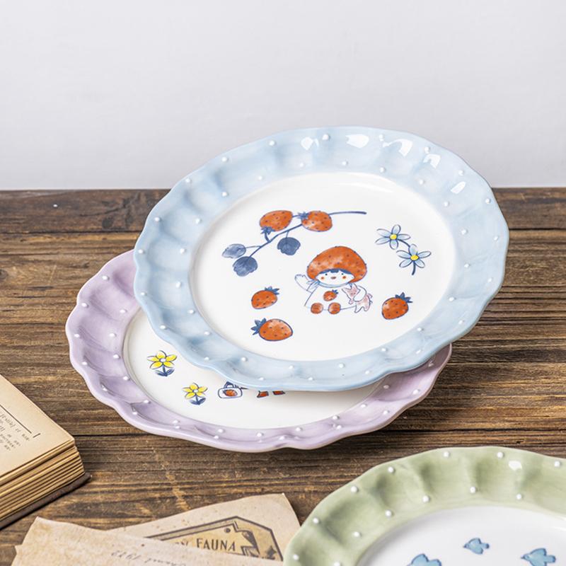 8.4inch Ceramic Dinner Plate Cartoon Strawberry Girl Cake Dessert Dishes Plates Household Dinnerware For Coffee Shop