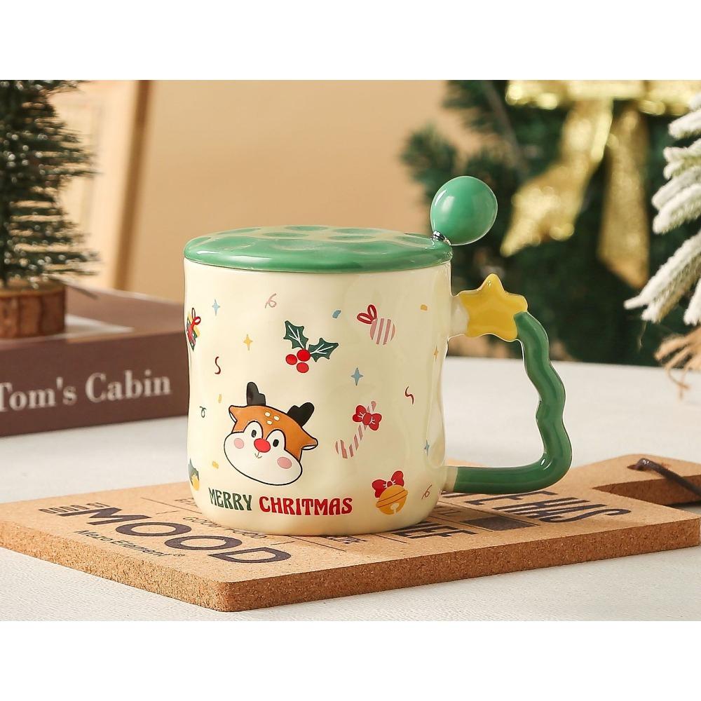 Creative Christmas Mug Christmas Ceramic Cup Souvenir Cup Coffee Cup with Lid Spoon Personalized Water Cup