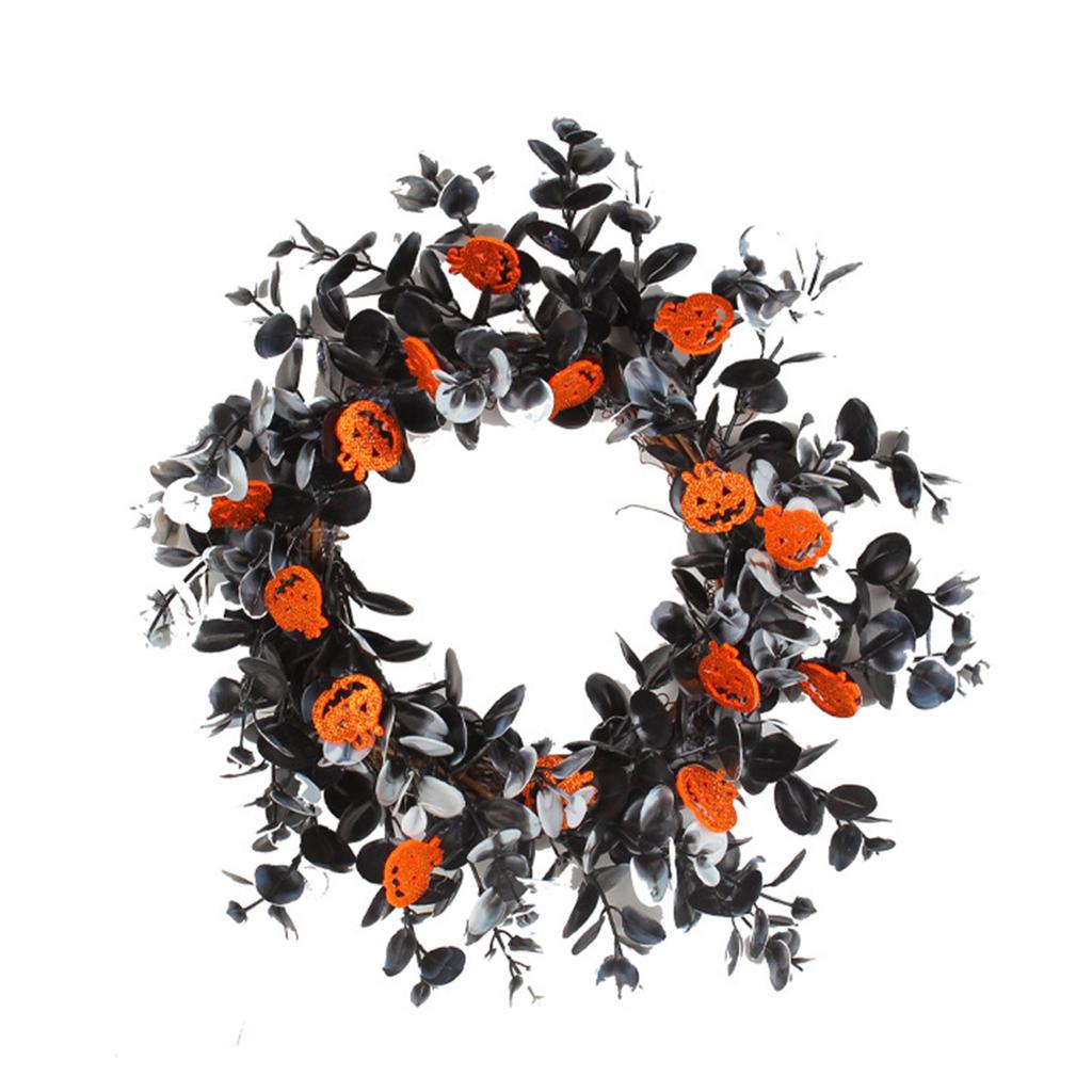 12 Inch Halloween Decorations Wreath with Pumpkin Dead Branches Front Door Wreath Outdoor Window Wreath Decor
