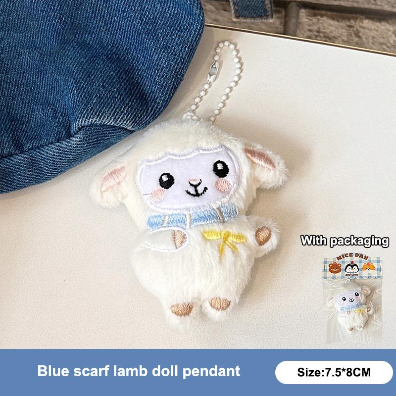 Fluffy Plush Sheep Pendant Cute Soft Striped Vest Tie Design School Bag Hanging Ornament for Girls Kids Surprise Gift A4