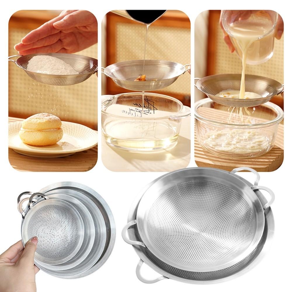 New Double Handles Stainless Steel Colander Fine Mesh Oil Draining Flour Sieve Drain Tool Fine Mesh Strainer Cooking Utensil