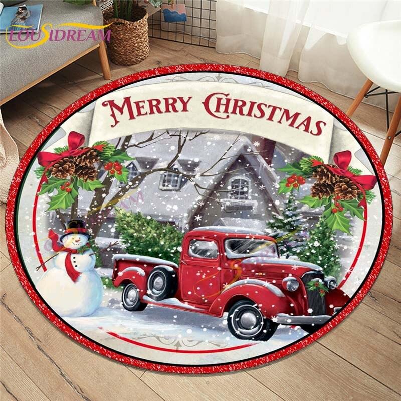 Merry Christmas Round Rug Sowman Mat Christmas Decor Christmas Gift Xmas Carpet Rugs for Living Room Home Decor Red Round Rug